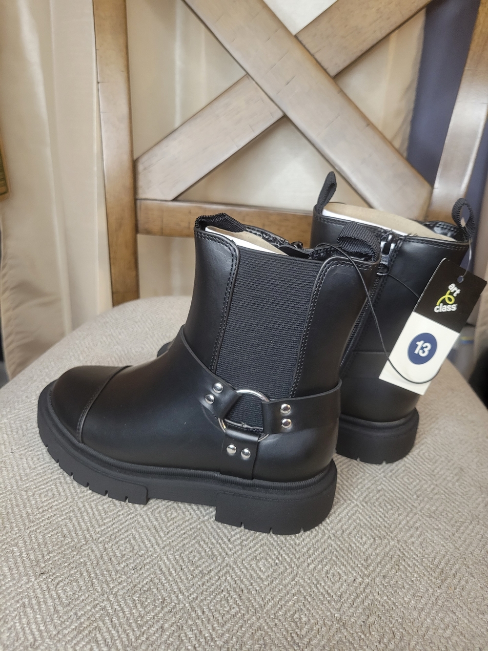 Kids Art Class Black Faux Leather Zip Chelsea Boots with Harness Detail - Picture 2 of 8